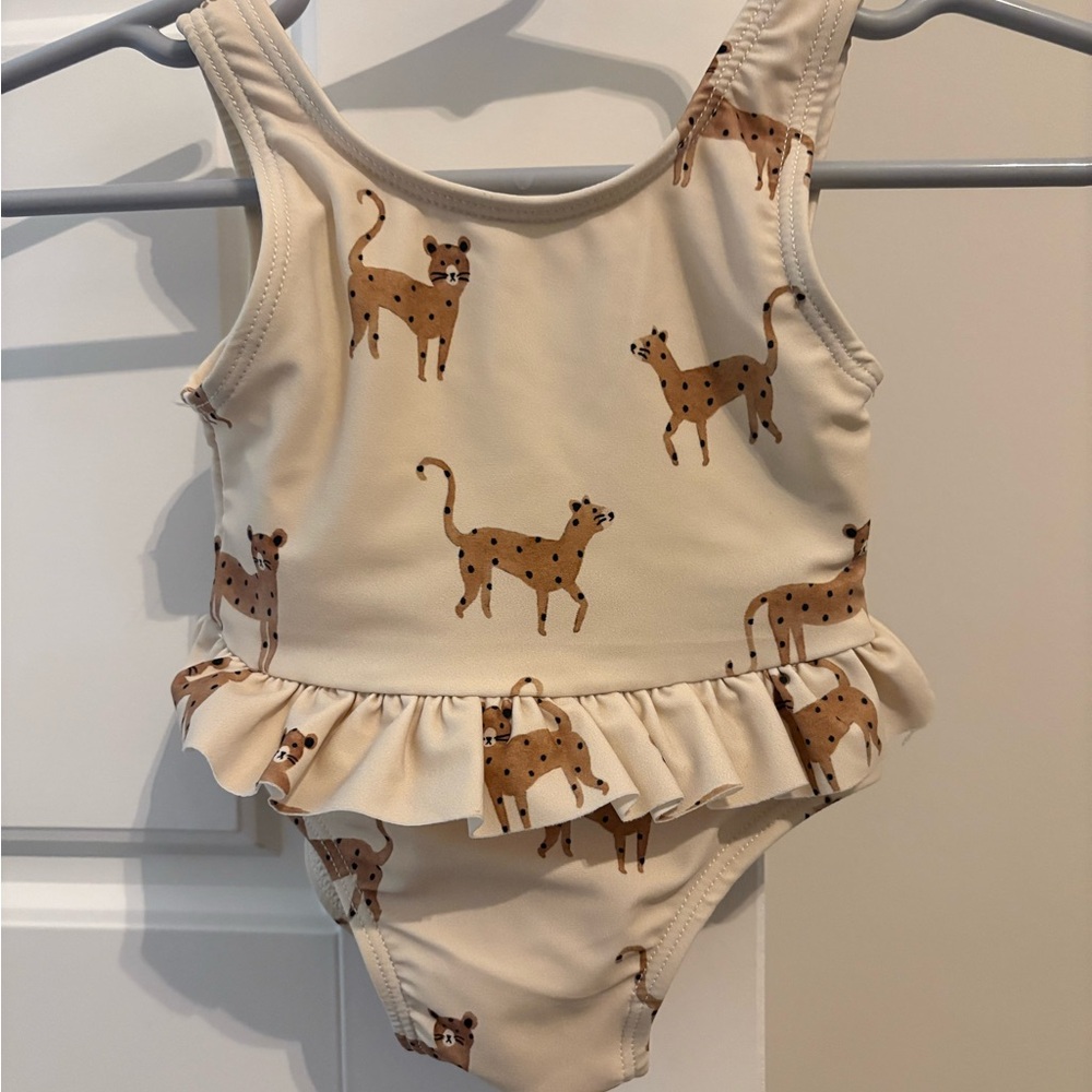 Rylee + Cru Cream One-Piece Swimsuit with Tan Leopard Print